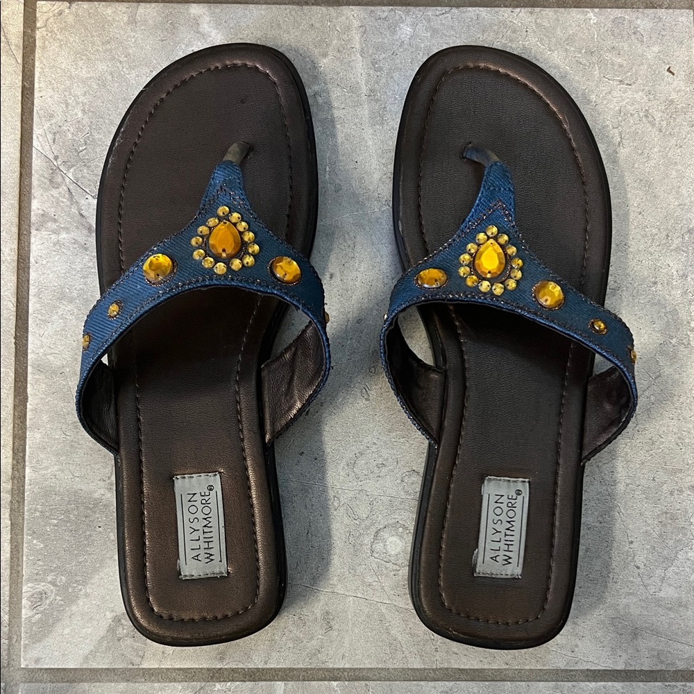 Allyson Whitmore Blue and Gold Embellished Sandals